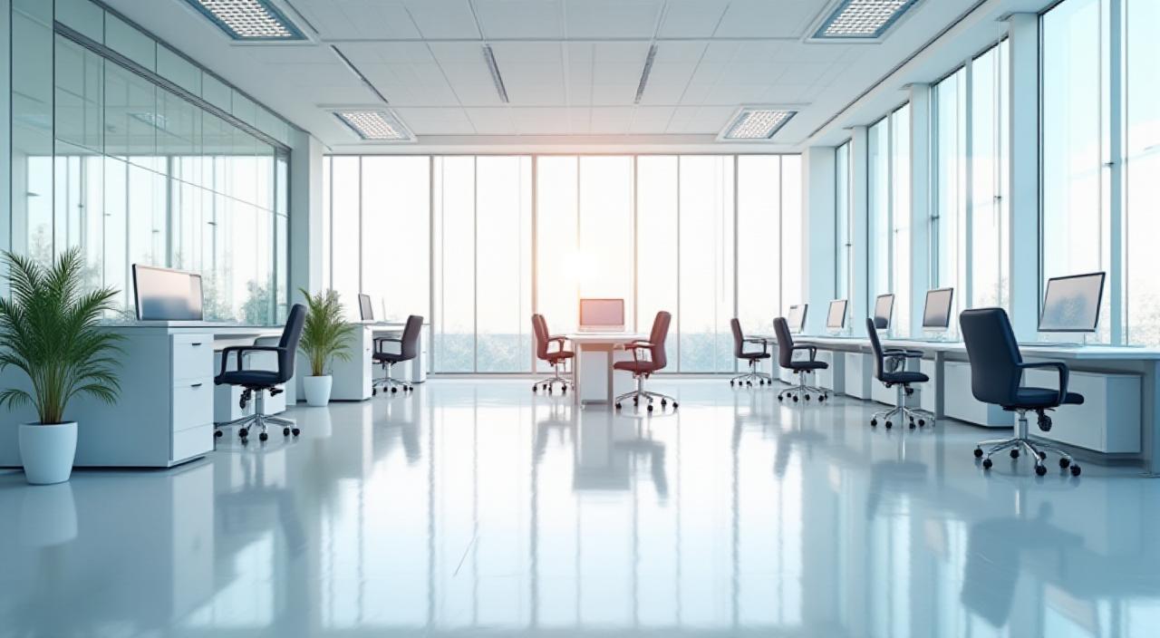 Oficina moderna y luminosa después de una limpieza profesional profunda