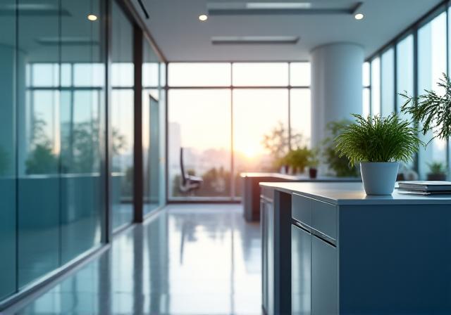 Oficina moderna e impecable tras limpieza profunda
